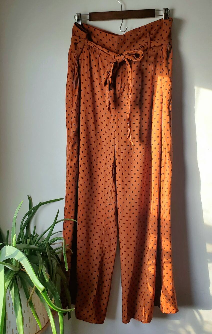 Soft Surroundings Womens Orange Polka Wide Leg Pants Size XLP Preppy Fall Boho